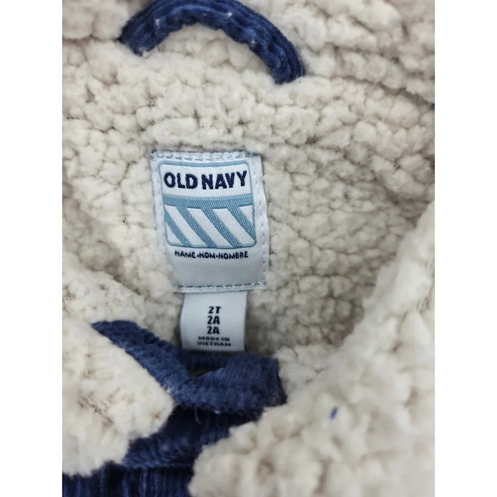 Old Navy Toddler Boys Navy Blue Corduroy Sherpa Lined Trucker Jacket 2T Fall
